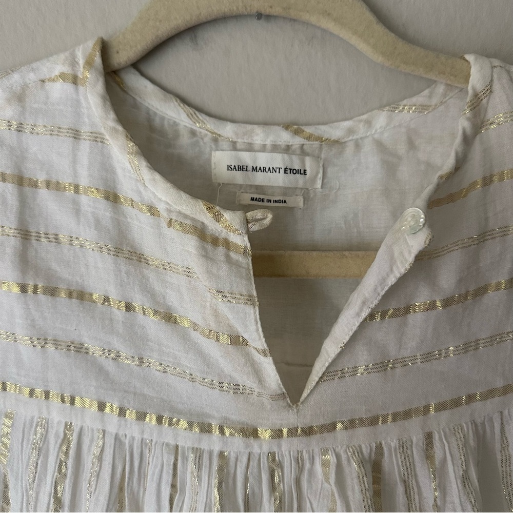 ISABEL MARANT ÉTOILE Peasant Style Dress White with Gold Stripes Size 36 - Picture 6 of 12